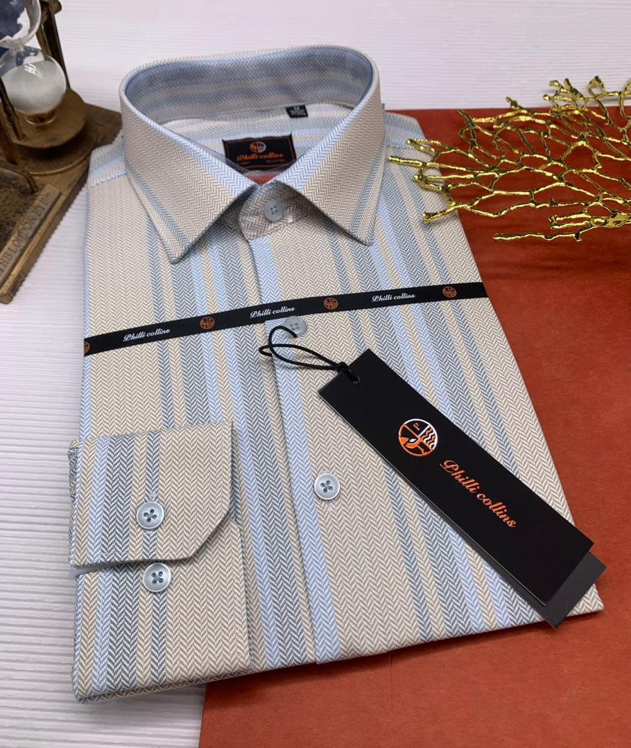 Public Collar – Chemise Rayée Bleu & Beige